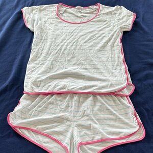 Lake White Pajama Set with Blue Stripe and Pink Trim Size M